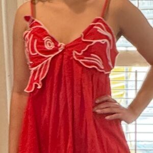 Red Dress with White Floral Accents new w/o tags